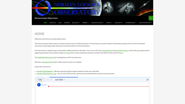 Screenshot of the The Norman Lockyer Observatory Society website