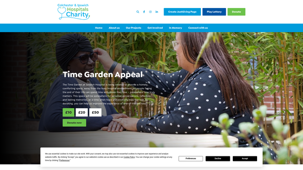 Screenshot of the East Suffolk And North Essex NHS Foundation Trust Charitable Funds website