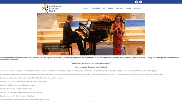 Screenshot of the Amersham Concert Club website