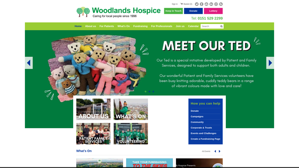 Screenshot of the Woodlands Hospice Charitable Trust website