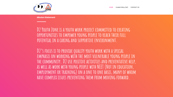 Screenshot of the D2 Youth Zone Limited website