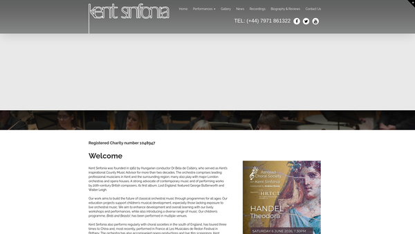 Screenshot of the Kent Sinfonia website