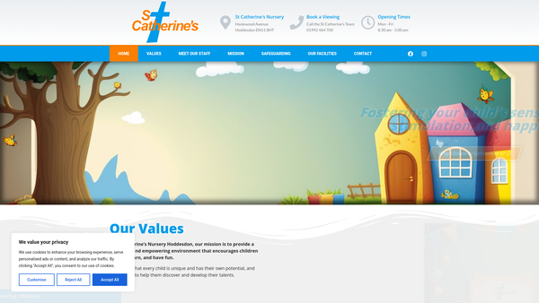 Screenshot of the St. Catherine's C Of E Private Nursery School website