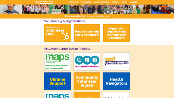 Screenshot of the Sutton Borough Volunteer Bureau website
