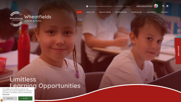 Screenshot of the Wheatfields Junior School Parent Teacher Association website