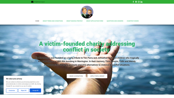 Screenshot of the Tim Parry Johnathan Ball Foundation Ltd website