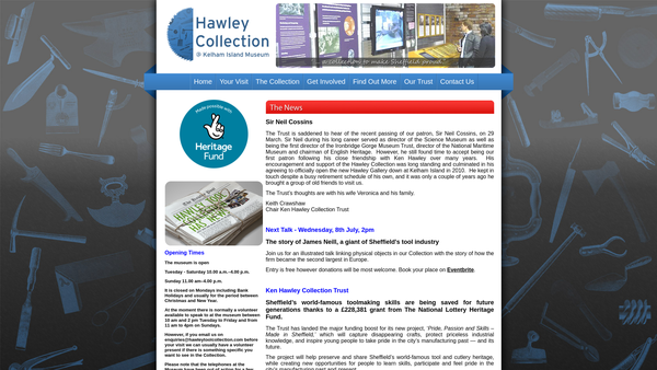 Screenshot of the Ken Hawley Collection Trust website