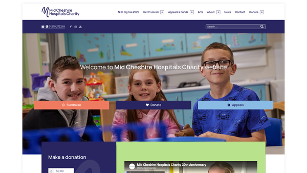 Screenshot of the Mid Cheshire Hospitals Charitable Fund website
