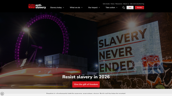 Screenshot of the Anti-Slavery International website