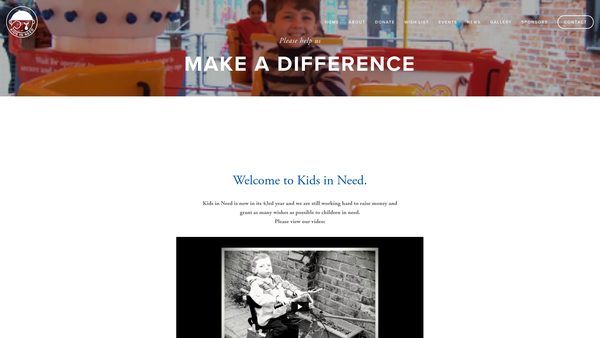 Screenshot of the Kids In Need website