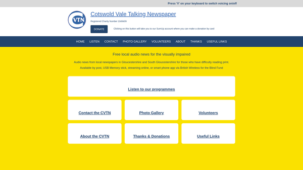 Screenshot of the Cotswold Vale Talking Newspaper website