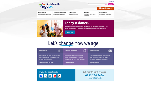 Screenshot of the Age UK Newcastle and North Tyneside website