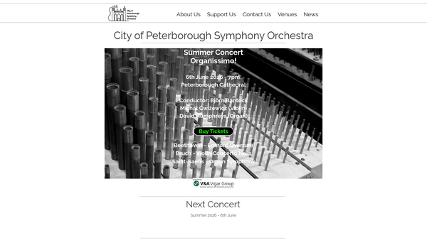 Screenshot of the City Of Peterborough Symphony Orchestra website