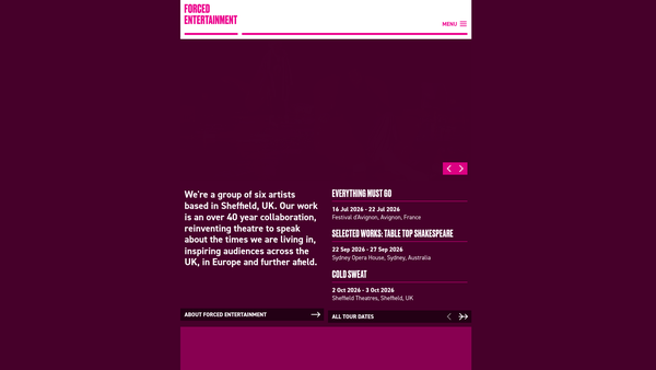 Screenshot of the Forced Entertainment Limited website