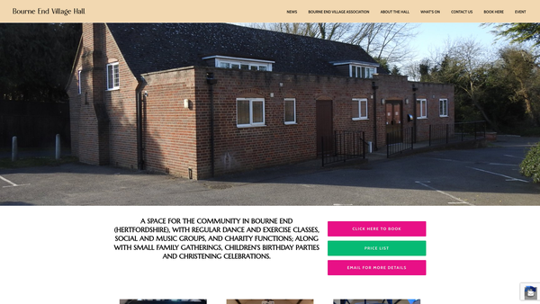 Screenshot of the Bourne End Village Hall website