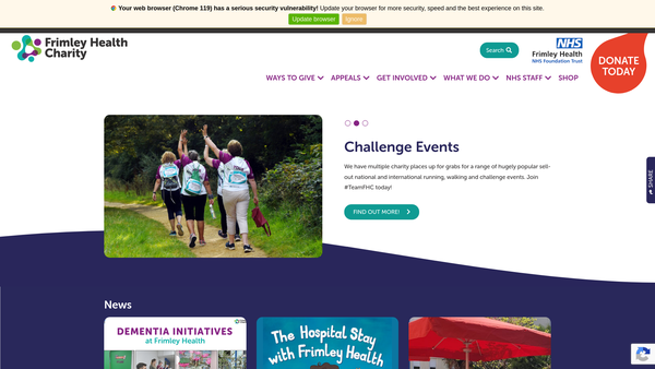 Screenshot of the Frimley Health Charity website