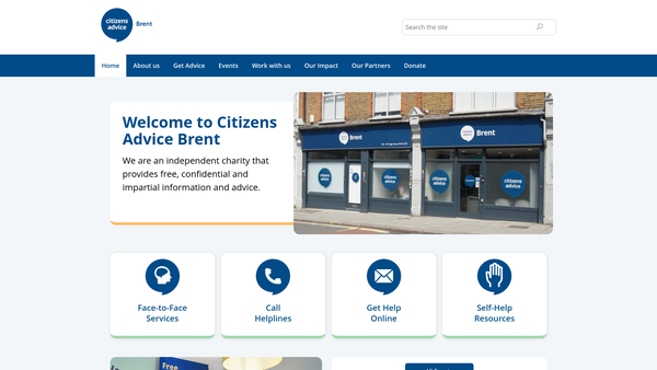 Screenshot of the Brent Citizens Advice Bureaux website