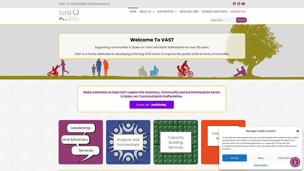 Screenshot of the Vast Services (1920) website