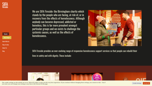 Screenshot of the Sifa Fireside website