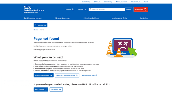Screenshot of the Berkshire Healthcare Charity website