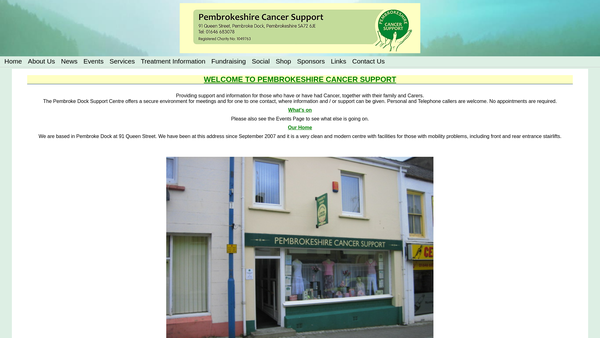 Screenshot of the Pembrokeshire Cancer Support Group website