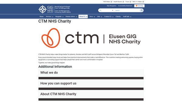 Screenshot of the Cwm Taf Morgannwg NHS General Charitable Fund website