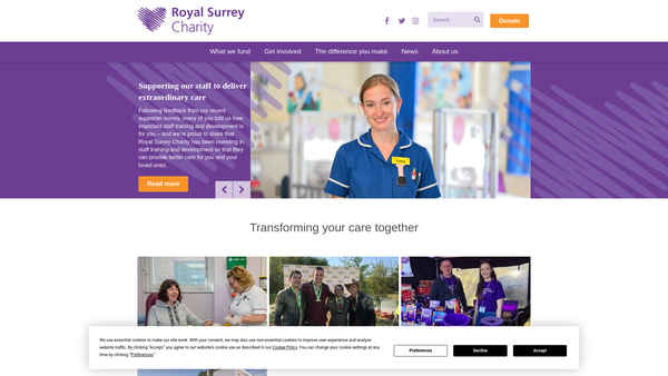 Screenshot of the Royal Surrey Charity website