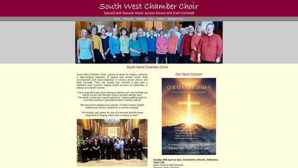 Screenshot of the South West Chamber Choir website