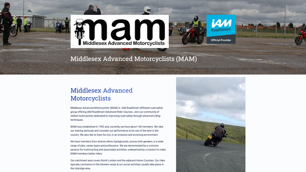 Screenshot of the Middlesex Advanced Motorcyclists website