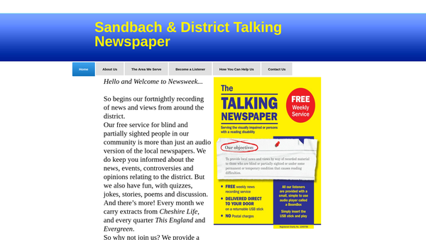 Screenshot of the The Sandbach And District Talking Newspaper Association website