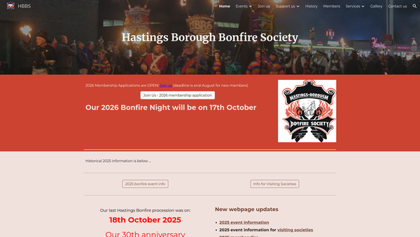 Screenshot of the Hastings Bonfire Trust website