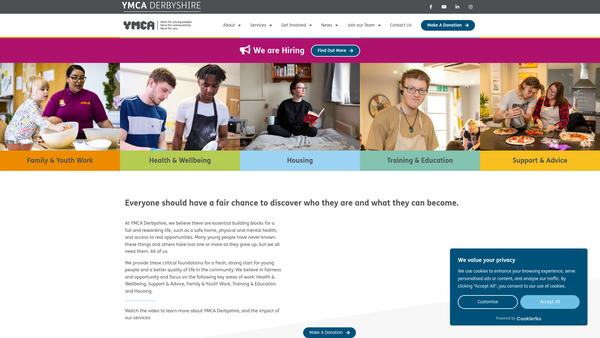 Screenshot of the YMCA Derbyshire website