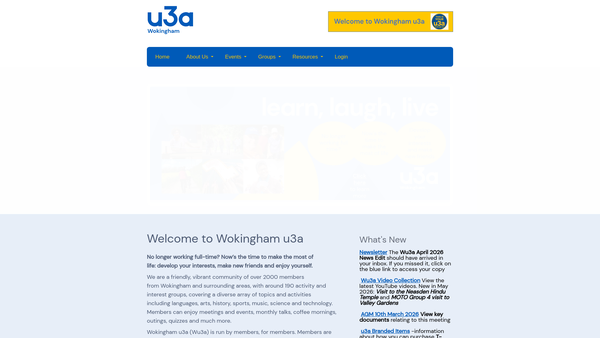 Screenshot of the Wokingham University Of The Third Age website