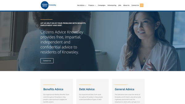 Screenshot of the Knowsley District Citizens Advice Bureau website