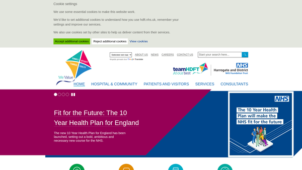 Screenshot of the Harrogate Hospital and Community Charity, supported by Friends of Harrogate Hospital website