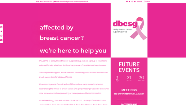 Screenshot of the Derby Breast Cancer Support Group website