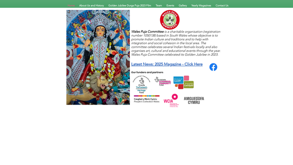 Screenshot of the Wales Puja Committee website