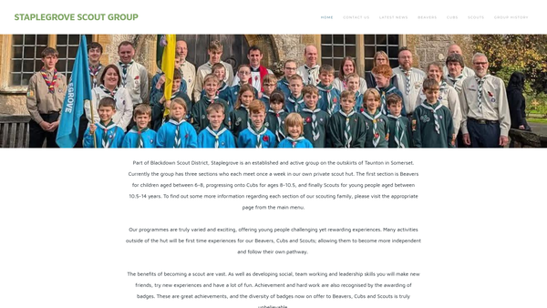Screenshot of the Staplegrove Scout Group website