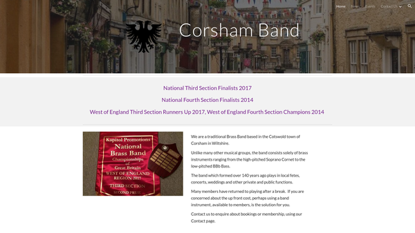 Screenshot of the Corsham Band website