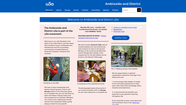 Screenshot of the The Ambleside And District U3A website