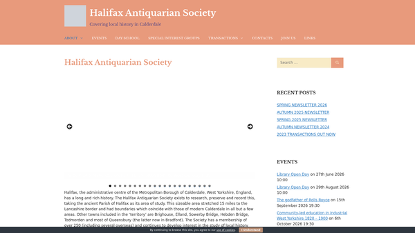 Screenshot of the The Halifax Antiquarian Society website