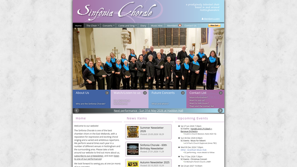 Screenshot of the The Sinfonia Chorale website
