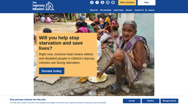 Screenshot of the The Leprosy Mission Great Britain website