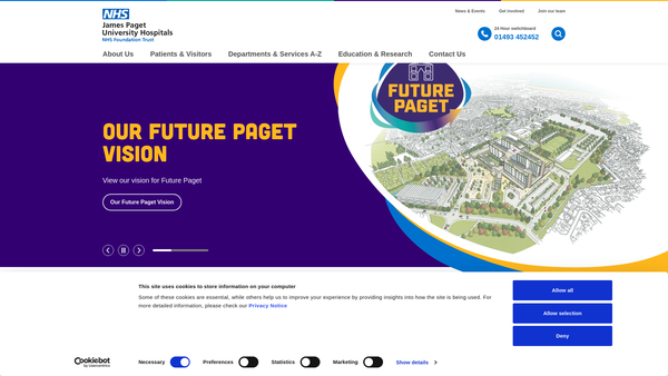 Screenshot of the James Paget University Hospitals Charitable Fund website