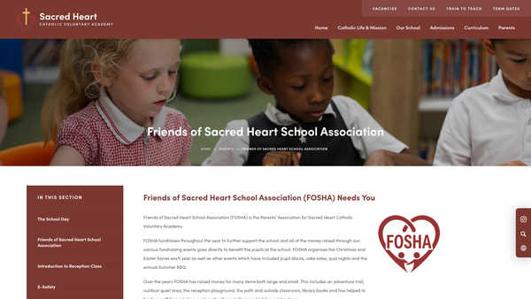 Screenshot of the The Friends Of Sacred Heart School Association website