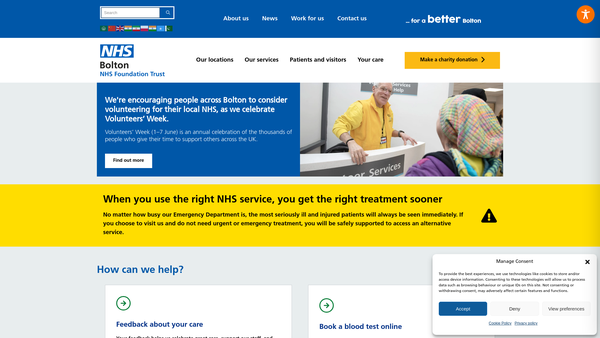 Screenshot of the Our Bolton NHS Charity website