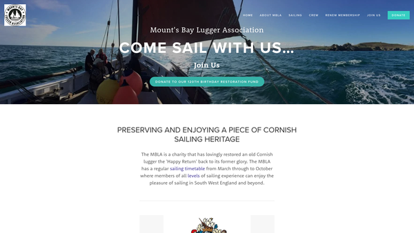 Screenshot of the Mounts Bay Lugger Association website