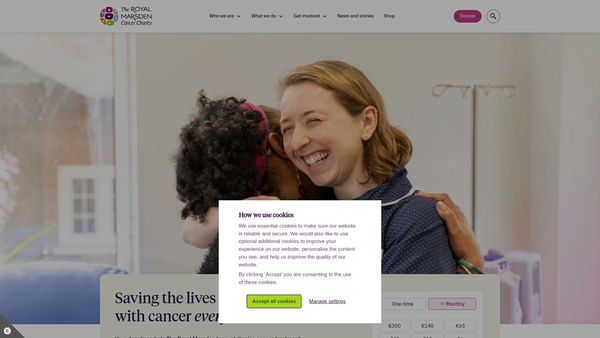 Screenshot of the Charities Administered In Connection With The Royal Marsden Hospital NHS Trust website