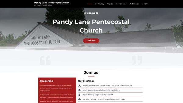 Screenshot of the Pandy Lane Pentecostal Church website