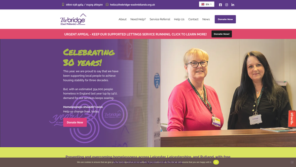 Screenshot of the The Bridge (East Midlands) website